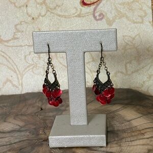 Brass Red Shells Earrings Chandelier Boho